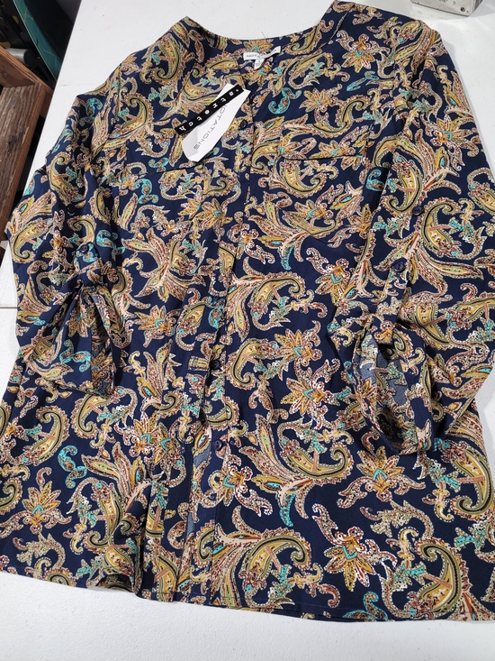 Notations Tops - Notations Navy Paisley Button-Front Blouse